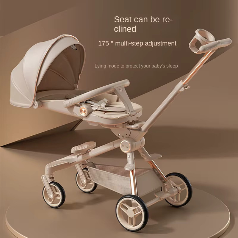 Leichter und zusammenklappbarer Kombi-Kinderwagen mit zwei-Wege-Funktion in Beige und Weiß - Bild 2