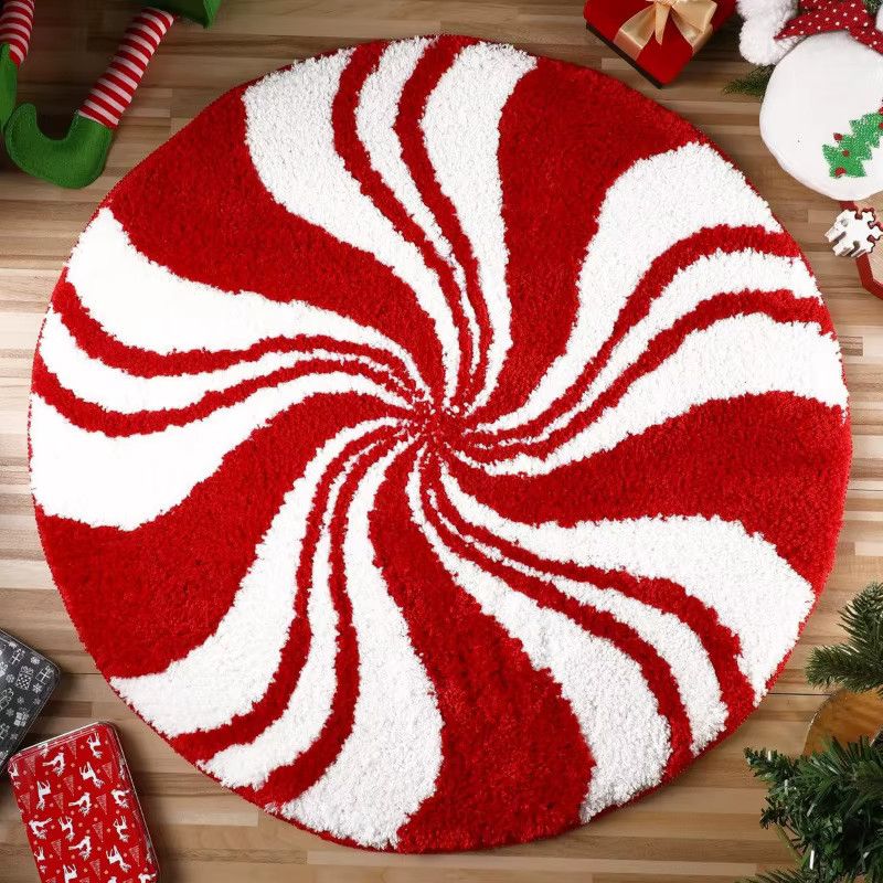 VIKAMA Weihnachts-Rundteppich in Rot und Weiß, weich, warm und rutschfest für Wohnzimmer, Schlafzimmer und Heimdekoration - Bild 1