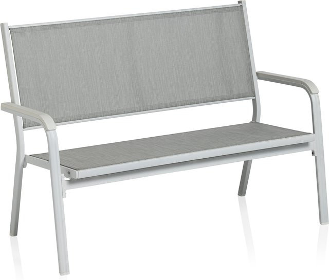 Kettler Basic Plus 2er-Bank aus Aluminium und Outdoorgewebe, Weiß-Hellgrau, B/T/H: 137,5 x 67 x 97 cm - Bild 1