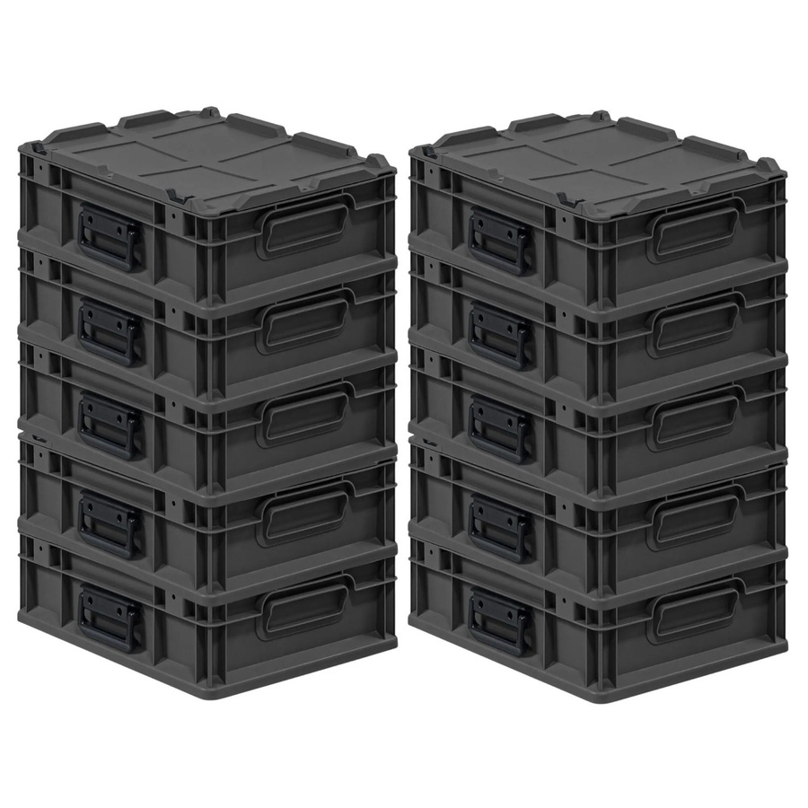 PROREGAL Eurobox Nextgen Portable Transportbox im 10er Set, Schwarz, H x B x T: 13,5 x 30 x 40 cm, 11 Liter pro Box - Bild 2