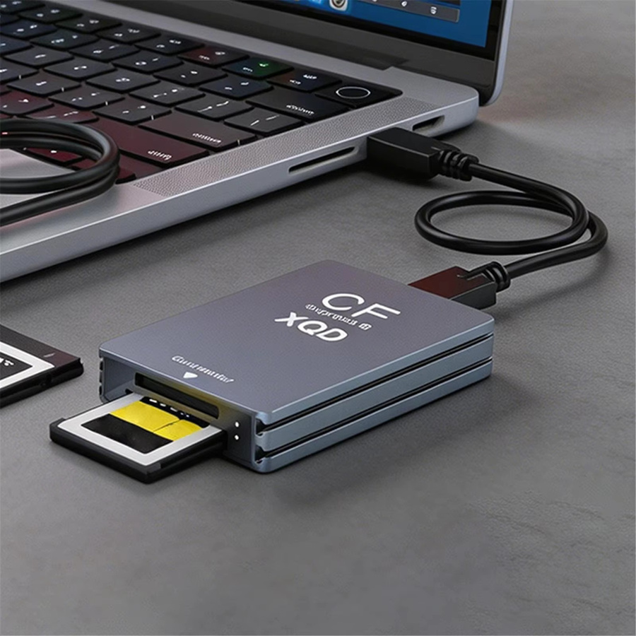 ALLOET 10-Gbit/s Kartenleser für CFexpress, XQD und SD mit USB-C-auf-USB-A/C Adapter, Grau - Bild 4