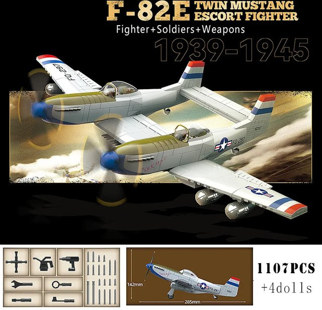QUAN GUAN 100281 Amerikanischer F-82E Twin Mustang Begleitjäger Bausteine Flugzeug Modell für Kinder - Bild 1