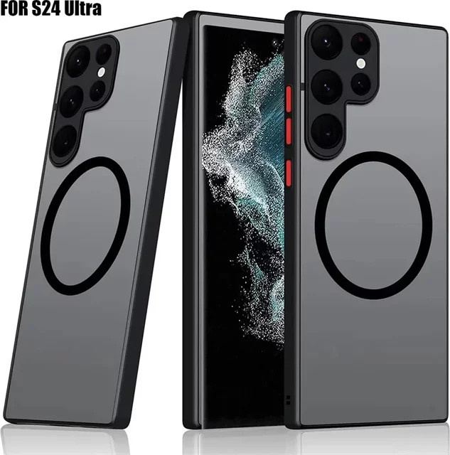 Stoßfeste magnetische Schutzhülle für Samsung Galaxy S25 S24 S23 S22 Ultra S21 Plus und Note 20 Ultra mit MagSafe Kompatibilität in Schwarz Matt - Bild 1