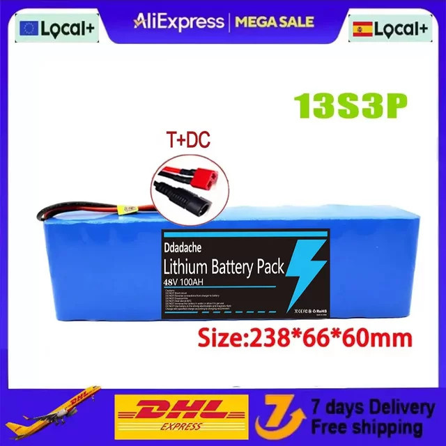 Ddadache 48V 100Ah 2000W 13s3p Li-Ion Akku für Elektroroller inklusive BMS und 54,6V Ladegerät, Blau - Bild 1