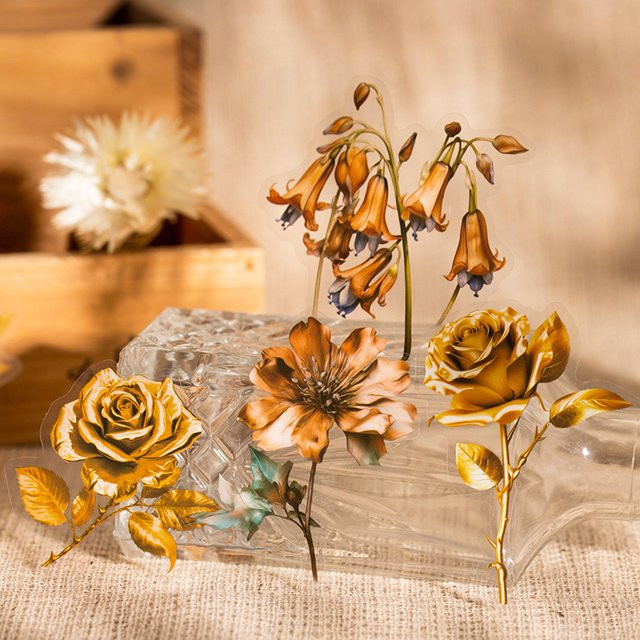 JIANQI 15 Stück transparente Aufkleber mit getrockneten Blumen und Blättern aus PET für DIY-Projekte und Scrapbooking, Multicolour - Bild 1