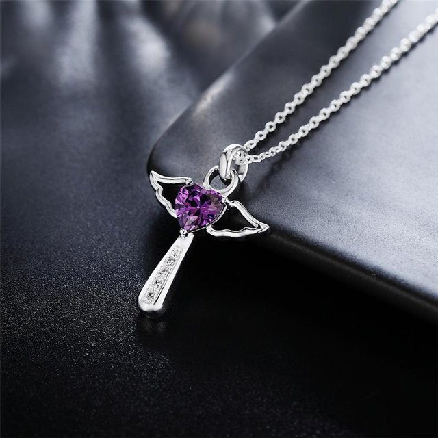 Halskette 925 Silber, Engelsflügel Kreuz Anhänger, Zirkonia, Damen - Bild 1