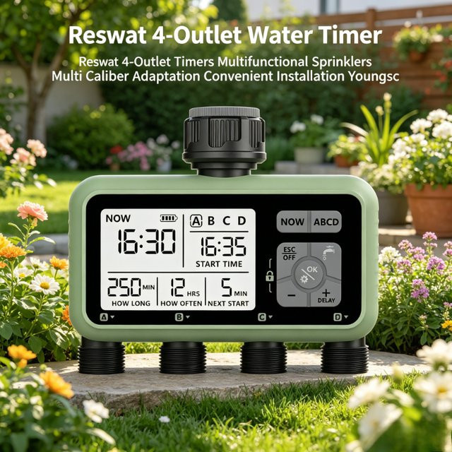 Reswat 4-fach Bewässerungstimer in Grün mit Mehrkaliber-Anpassung für Haus und Garten - Bild 1