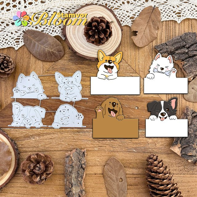Dekorative Metall-Stanzformen mit Welpen-Motiven für Scrapbooking und Prägung in Silber - Bild 1