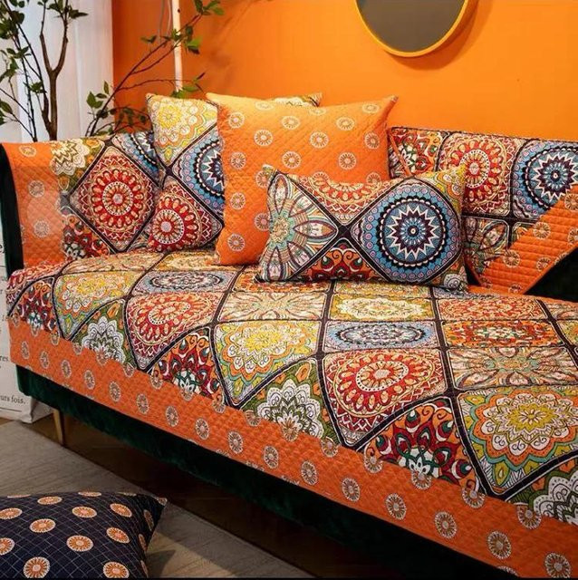 Rutschfester Sofabezug aus Baumwolle mit Kreismuster in Multicolour für Sofakissen und Rückenlehne, B/T/H: 70 x 70 x 0 cm - Bild 1