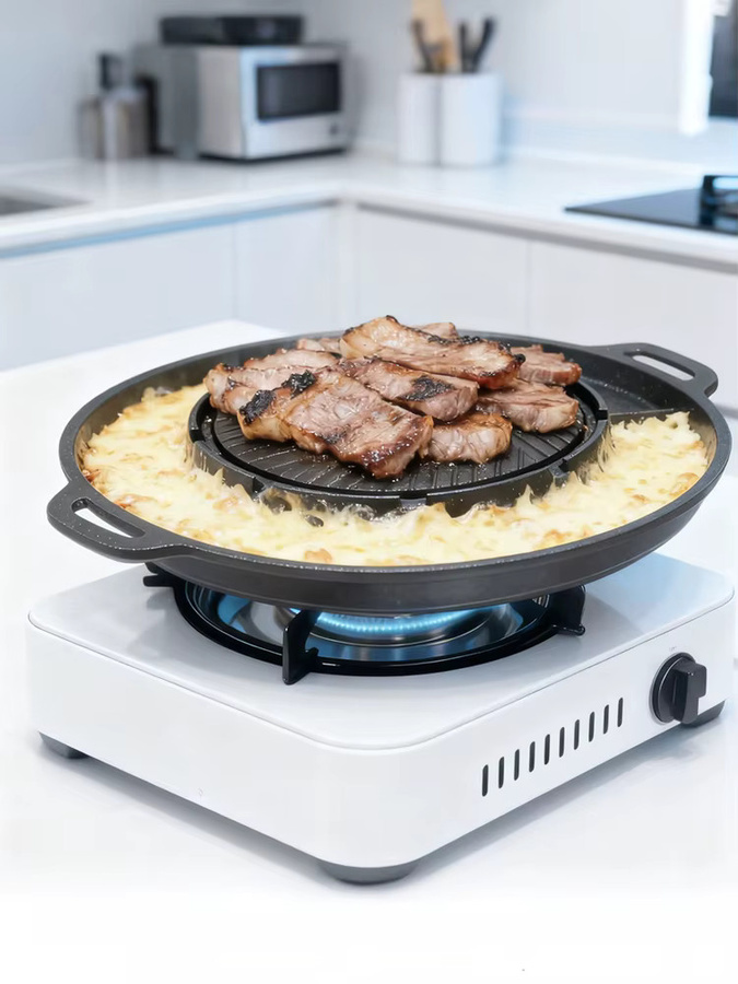 KOSUN Grillpfanne mit Trennwand, antihaftbeschichtet, Schwarz, Durchmesser: 34,0 cm, für Gas- und Induktionsherd - Bild 6