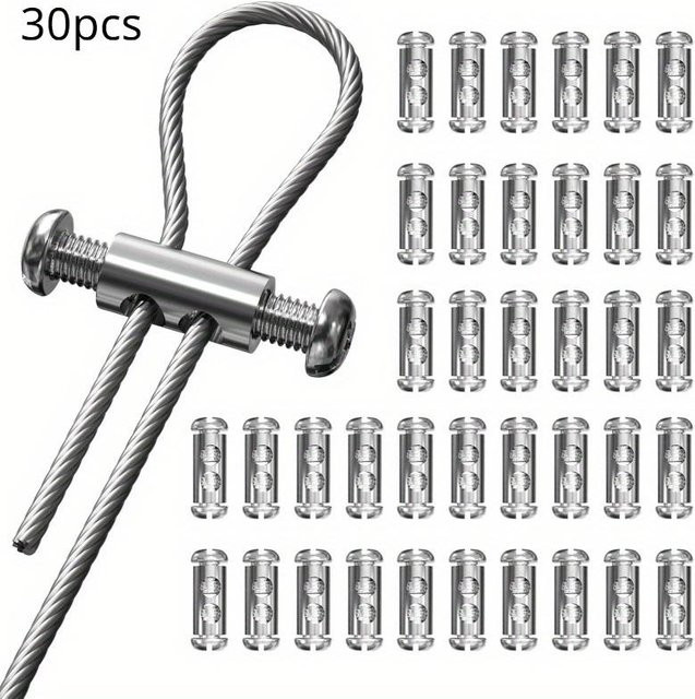 30 Stück Drahtseilklemmen aus Edelstahl in Silber mit Schrauben für 1–2,5 mm Stahlseil - Bild 1