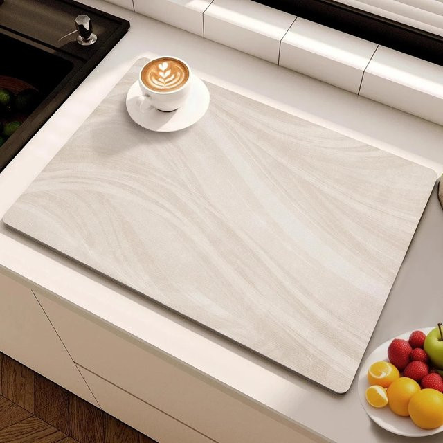 VIKAMA Küchen-Trockenmatte Liquid Marble in Beige, wasserabsorbierende und rutschfeste Arbeitsplattenmatte im Ins-Stil, B/T: 30 x 20 cm - Bild 1