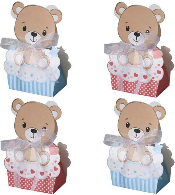 12 Stück Bären-Geschenkboxen aus Papier in Rosa und Blau für Kindergeburtstage und Babypartys - Bild 1