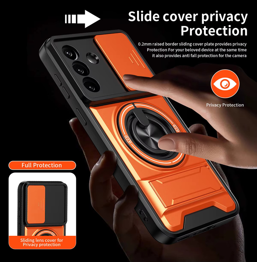 Stoßfeste Panzer-Handyhülle für Samsung Android Smartphones mit Kameraschutz, Ständer und magnetischer Abdeckung in Blau oder Orange - Bild 5