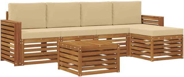 vidaXL Sofagarnitur 6-teilig aus Massivholz Akazie in Natur-Beige mit Polsterung und Armlehnen - Bild 1