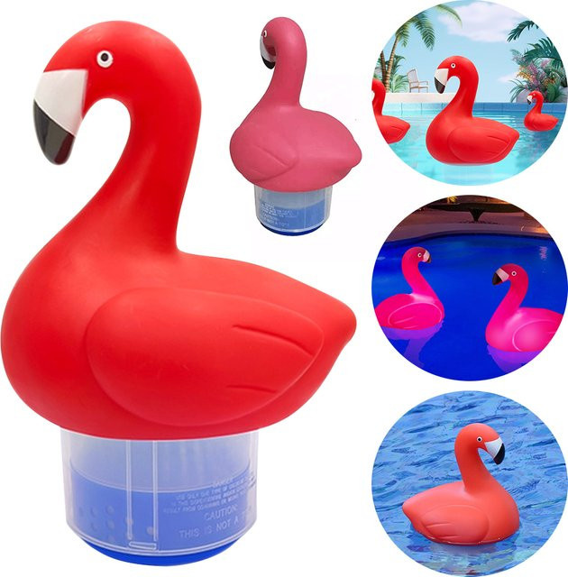 VKTECH Solar-Chlor Schwimmbadspender Flamingo mit Leuchteffekt zur Pool-Desinfektion - Bild 1
