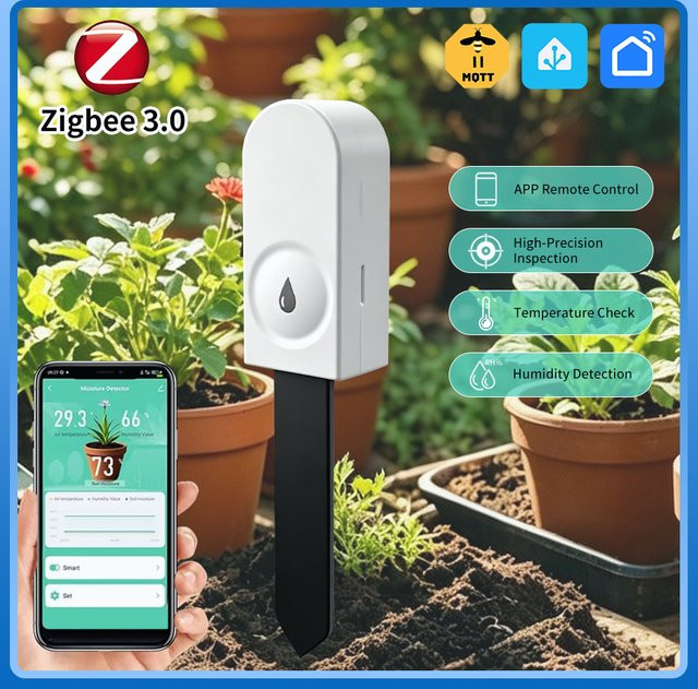 Tuya Zigbee 3.0 Bodenfeuchtigkeitssensor in Weiß zur Temperatur- und Feuchtigkeitserkennung für Gartenpflanzen via Smart Life App und Zigbee2MQTT - Bild 1