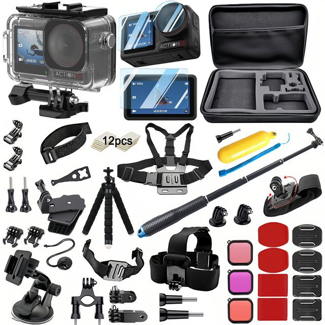 DJI Zubehörpaket für Osmo Action 5 Pro, Action 4 und Action 3 in Schwarz mit wasserdichtem Gehäuse, Silikonhülle und Glas-Displayschutz - Bild 1