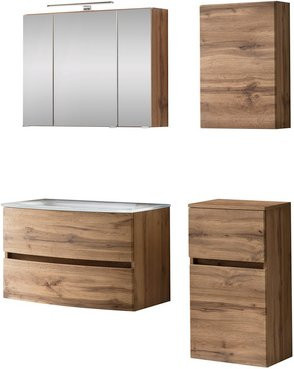 HELD MÖBEL Waschtisch-Set KOPENHAGEN in Braun, 6-teilig, modern mit LED-Beleuchtung und Soft-Close-Türen, Wandmontage - Bild 1