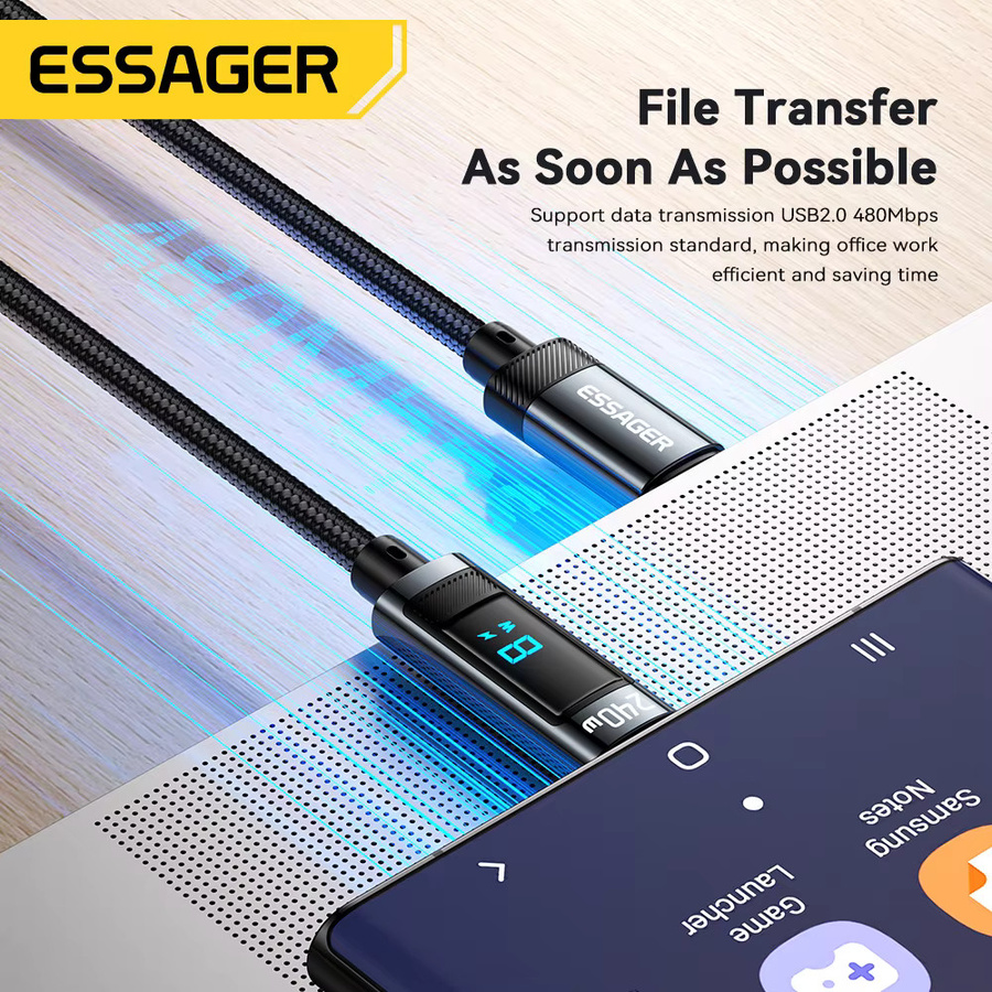 Essager USB Typ C auf USB C Kabel 240 W PD 3.1 100 W Schnellladekabel 6 A Datenkabel für MacBook Pro Laptop Xiaomi iPad in Schwarz und Grau - Bild 5