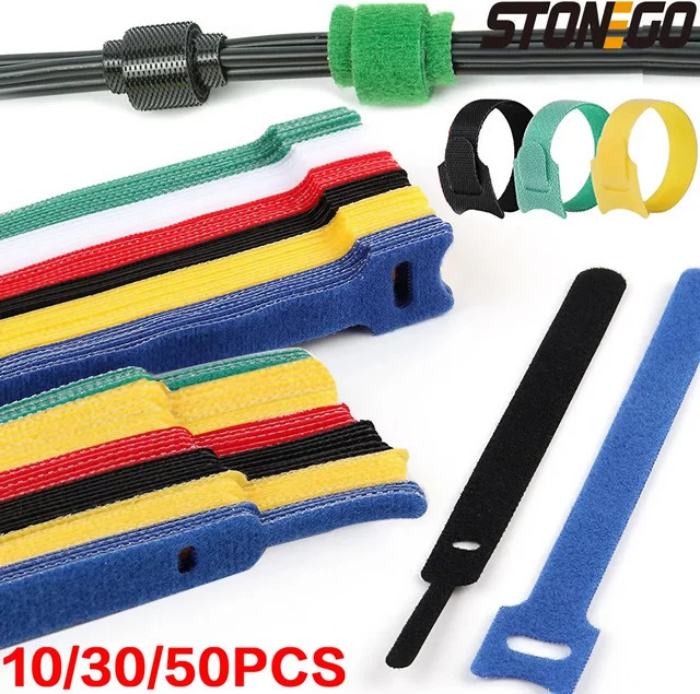 Wiederverwendbare Nylon-Kabelbinder als Kabel-Organizer-Krawatten für Maus und Kopfhörer in Blau und Multicolour - Bild 1