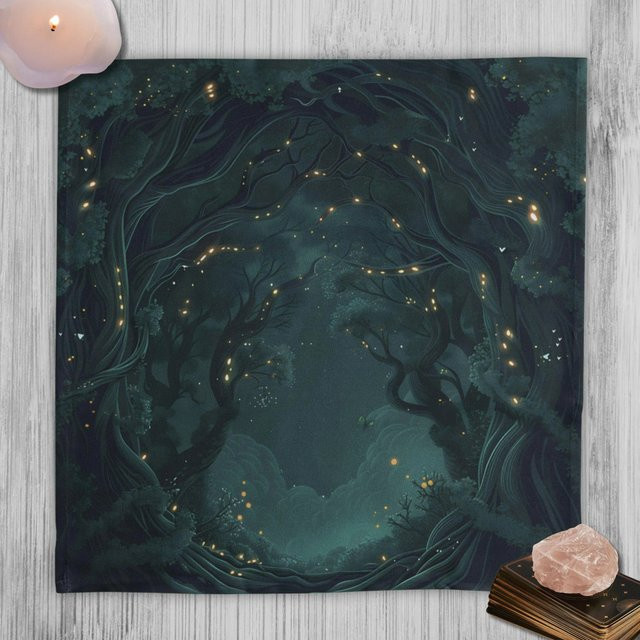 VIKAMA Waldtischdecke Dunkle Nacht in Multicolour für Tarot und Wahrsagertische im Boho-Stil - Bild 1