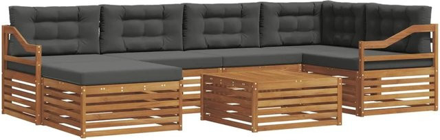 vidaXL 7-tlg. Outdoor-Sofagarnitur in L-Form aus massivem Akazienholz mit Kissen in Anthrazit - Bild 1