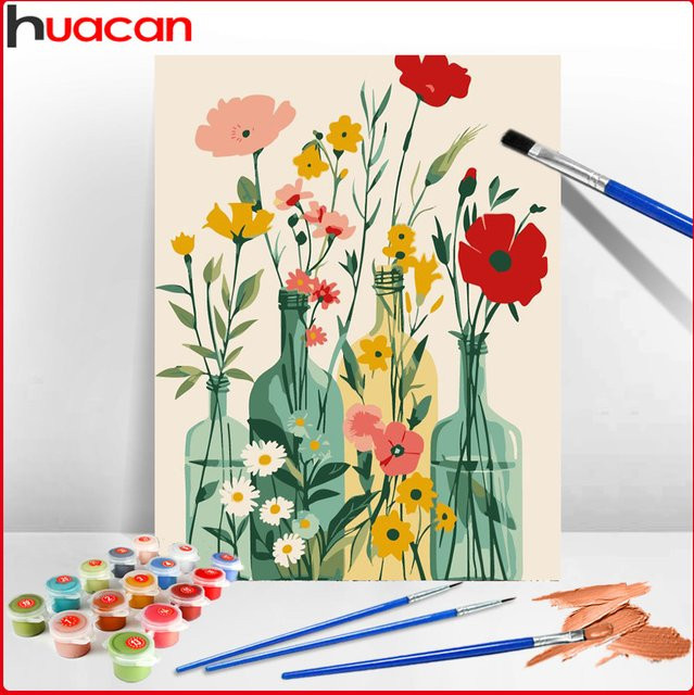 Huacan Malen nach Zahlen DIY Kit, Vase, Leinwand, Natur, Mehrfarbig - Bild 1