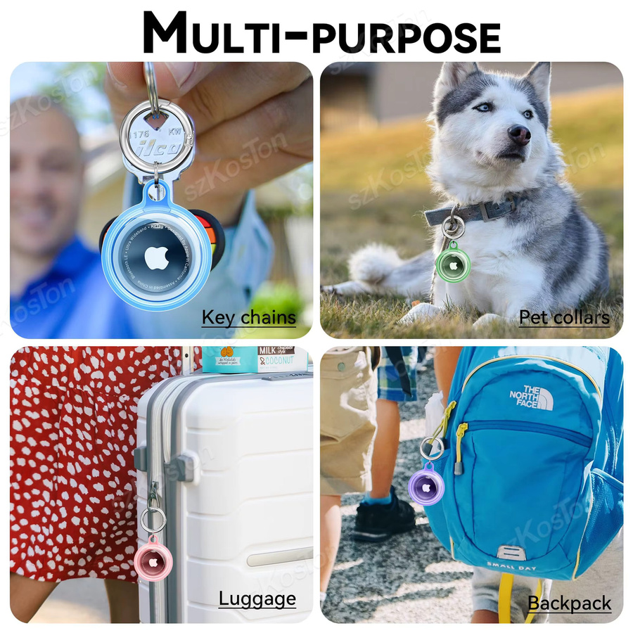 SZKOSTON 4er-Pack wasserdichte Silikon-Schutzhüllen für AirTag in Schwarz mit Schlüsselanhänger für Hundehalsband und Gepäck - Bild 4