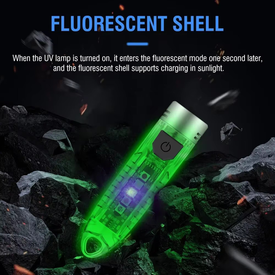 BORUiT V1 EDC UV LED Schlüsselanhänger Taschenlampe, 400 Lumen, Typ-C wiederaufladbar, wasserdicht, Blau - Bild 2