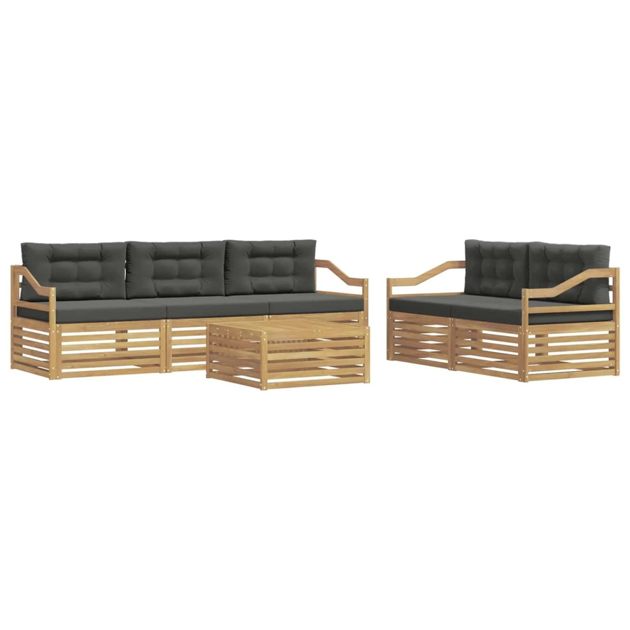 vidaXL Outdoor-Sofagarnitur aus Akazienholz mit Polstern in Weiß und Anthrazit, 6-teiliges Set mit Tisch und Sitzkissen - Bild 2