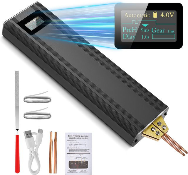 Rbefeuly 2-in-1 Akku-Punktschweißer in Schwarz mit 5000 mAh, automatischer und manueller Funktion sowie 80 einstellbaren Geschwindigkeiten für DIY-Batterien - Bild 1