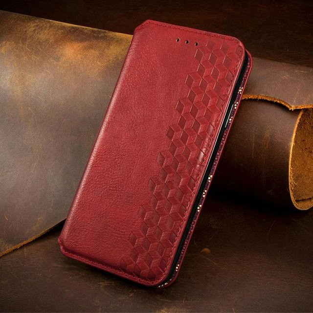Luxus Leder Textur Buchhülle für Samsung Galaxy A52 5G A52S A13 A33 A53 A73 A23 in Rot - Bild 1