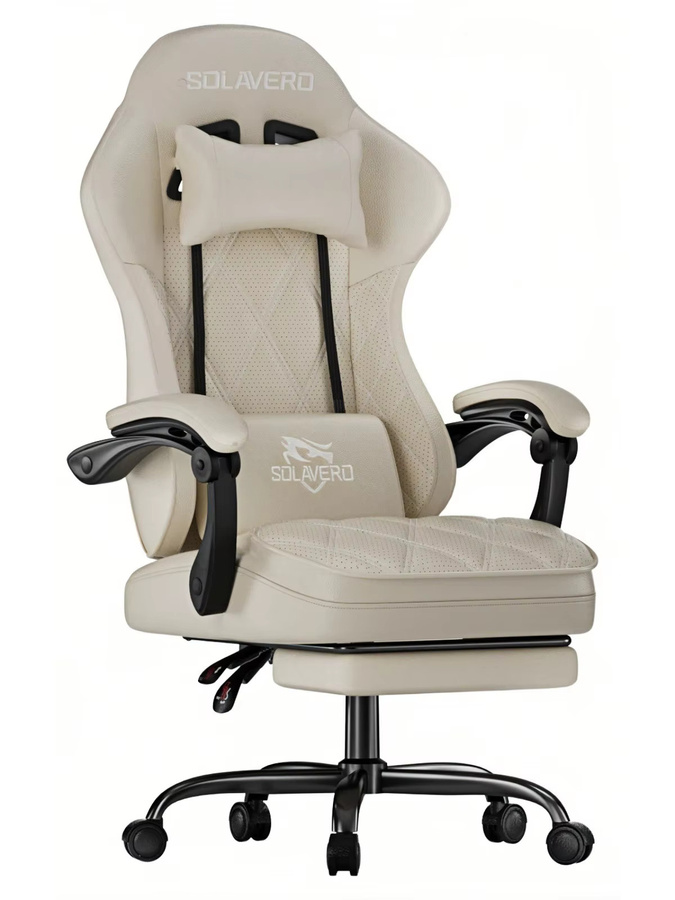 Ergonomischer Gaming-Stuhl FRODROVIA mit Massage-Lendenwirbelstütze und Liegefunktion, atmungsaktives PU-Leder, schwarz-weiß, mit verstellbaren Armlehnen und Kopfstütze - Bild 6