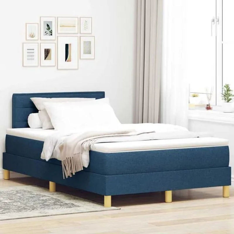 vidaxl Boxspringbett mit Matratze in Blau aus Stoff und Holzwerkstoff B/T/H: 120 x 200 cm - Bild 1