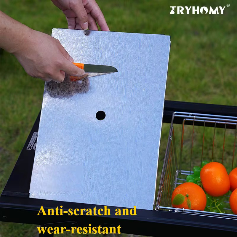 Tryhomy 3-in-1 Schneidebrett aus Edelstahl als Abflusskorbabdeckung in Silber für IGT-Tische und Outdoor-Camping - Bild 4