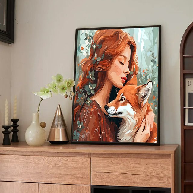 SDOYUNO Malen nach Zahlen Waldmädchen und Tiere, DIY-Set, Leinwand - Bild 1