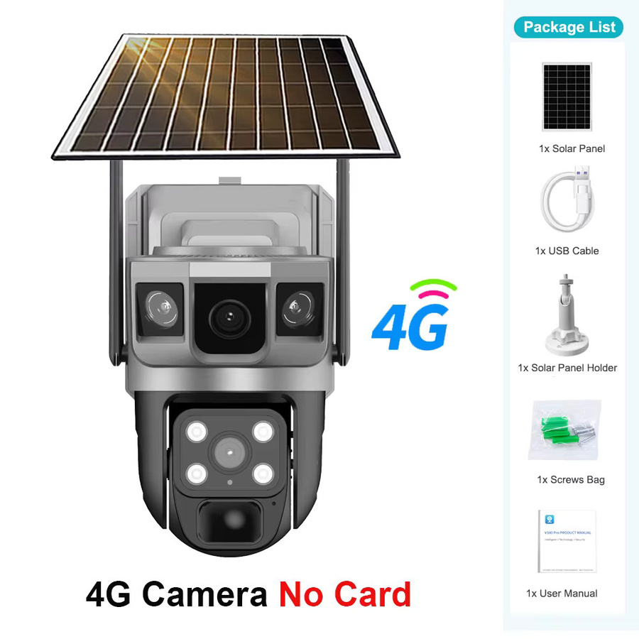 V380 Pro Solar Kamera mit 4G SIM Outdoor Dual Objektiv und drei Bildschirmen, PTZ IP Kamera mit PIR Human Detect und Akku, Weiß - Bild 6