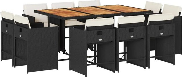 vidaXL 11-tlg Garten-Essgruppe aus PE-Rattan und Akazienholz mit Kissen in Schwarz und Braun - Bild 1
