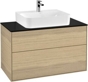 Villeroy & Boch Waschtischunterschrank Finion Wandmontage mit integrierter Beleuchtung und Innenschubladen, Eiche matt und Weiß, B/H/T: 100 x 50,1 x 60,3 cm - Bild 1