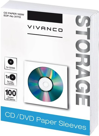 Vivanco CD/DVD Papier-Umschläge in Weiß, 100er Pack - Bild 1