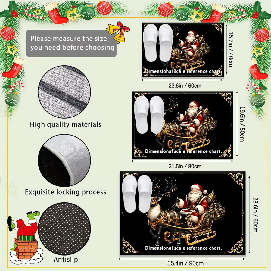VIKAMA Weihnachts-Fußmatte Schwarz, rutschfest und waschbar, rechteckiger Teppich für Wohnzimmer und Kinderzimmer, B/T: 60 x 40 cm - Bild 5