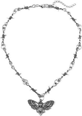 Talos Trinket Halskette, Motten-Skelett-Anhänger, Edelstahl, Silber, Damen - Bild 1