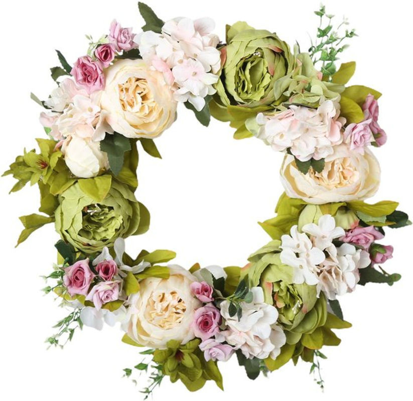 Handgefertigter Tooarts Blumenkranz aus künstlichen Pfingstrosen und Rosen für Hochzeit, Frühling und Weihnachten, rund, mehrfarbig, Durchmesser: 40 cm - Bild 1