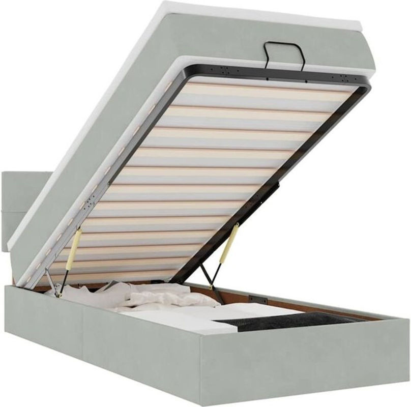 Vidaxl Ottoman Polsterbett mit Matratze aus Samt in Grau, B/T/H: 100 x 200 x 78 cm - Bild 1