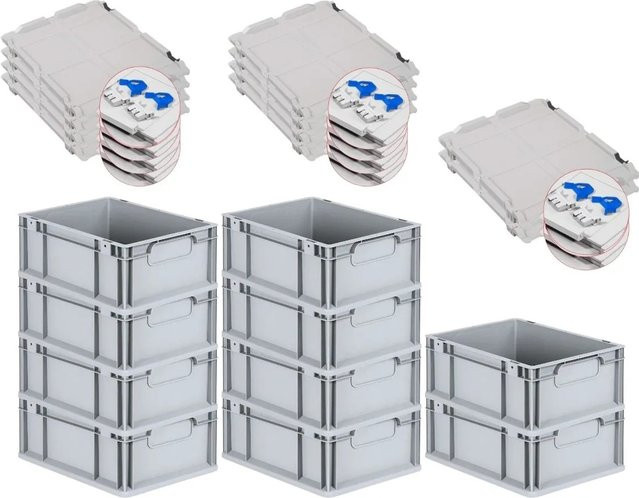 PROREGAL Spar Set 10x Eurobox Nextgen Economy mit Scharnierdeckel und blauen Schiebeschnappverschlüssen, Farbe: Blau/Grau, H x B x T: 17 x 30 x 40 cm, 16 Liter - Bild 1