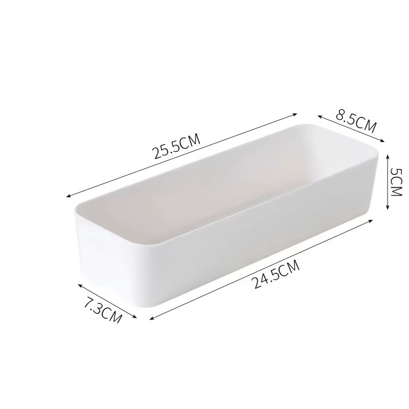 Schubladenorganizer-Set aus Kunststoff in Weiß, 1-teilige universelle Aufbewahrungsbox für Schreibtisch und Haushalt, Breite: 25,5 cm, Höhe: 5,0 cm, Tiefe: 1,0 cm - Bild 2