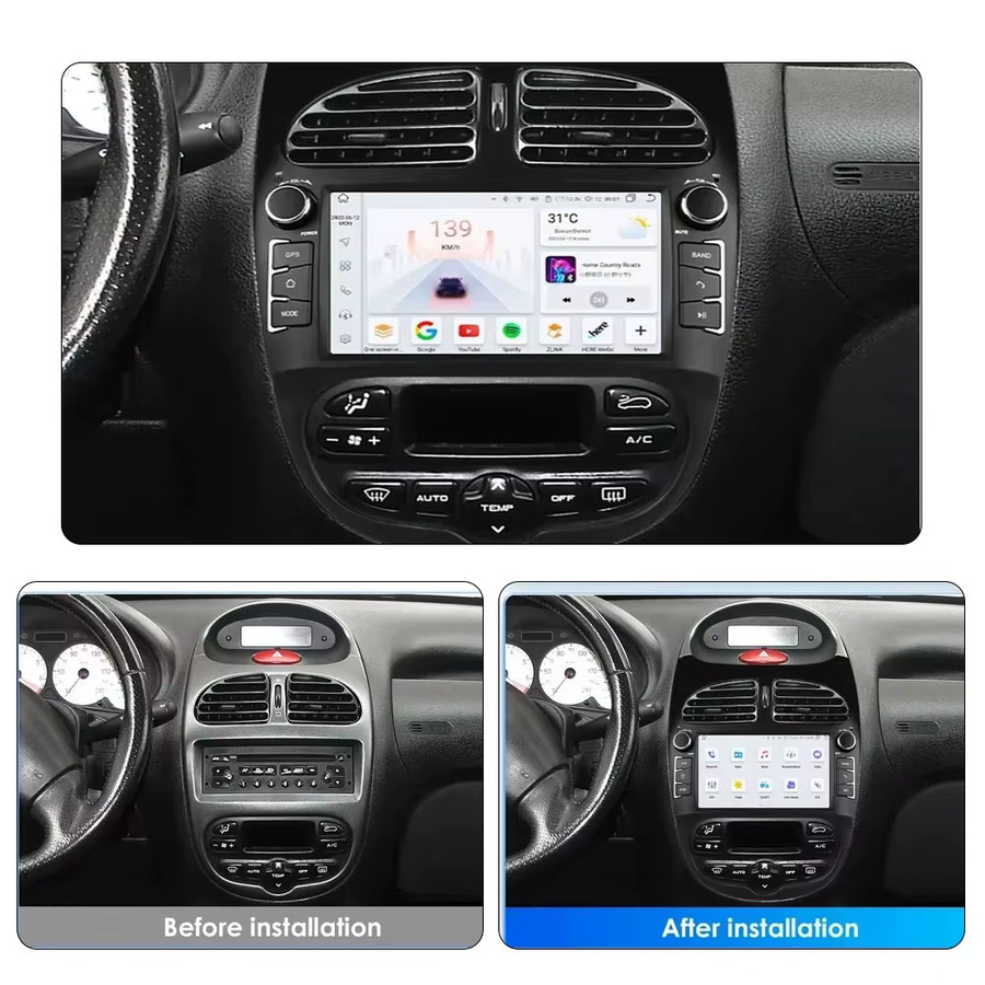 Icreative Autoradio mit Navigation GPS und Bluetooth für PEUGEOT 206 206CC 206SW (2000-2008), 2 Din Multimedia Player mit Android Auto und CarPlay, Schwarz - Bild 2