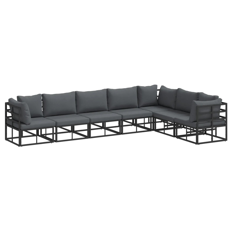 vidaXL Garten-Sofa-Set 7-teilig in U-Form mit Kissen, Schwarz, pulverbeschichtetes Aluminium und UV-beständiges Polyester - Bild 2