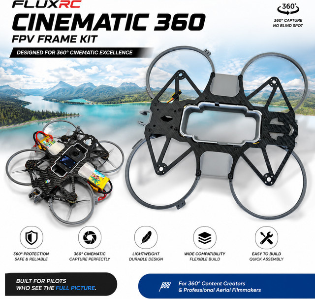 FLUXRC Cinematic 360 FPV Rahmen, Radstand 215mm, Carbonfaser - Bild 1